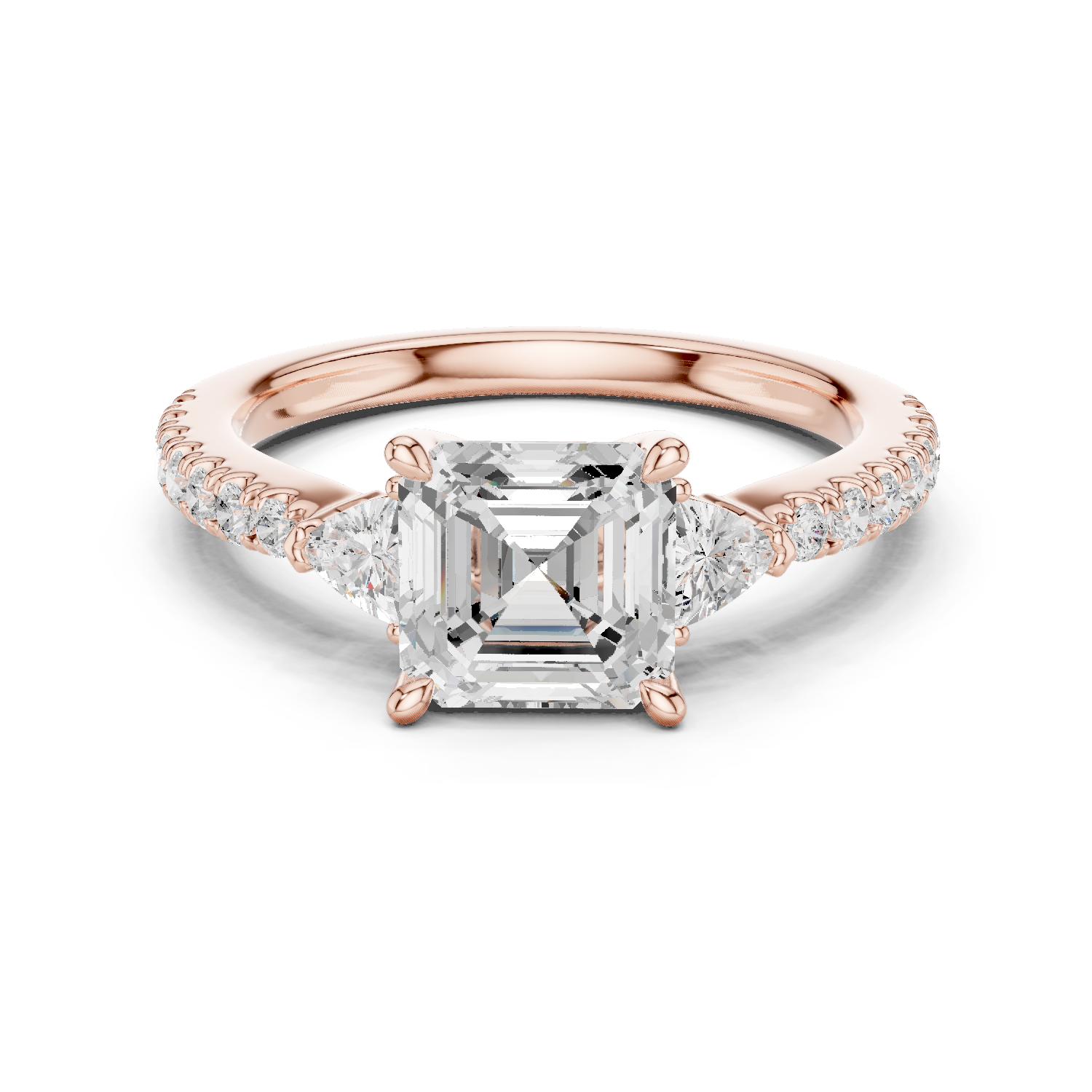 Gold Ring, Asscher center stone, Rose Gold