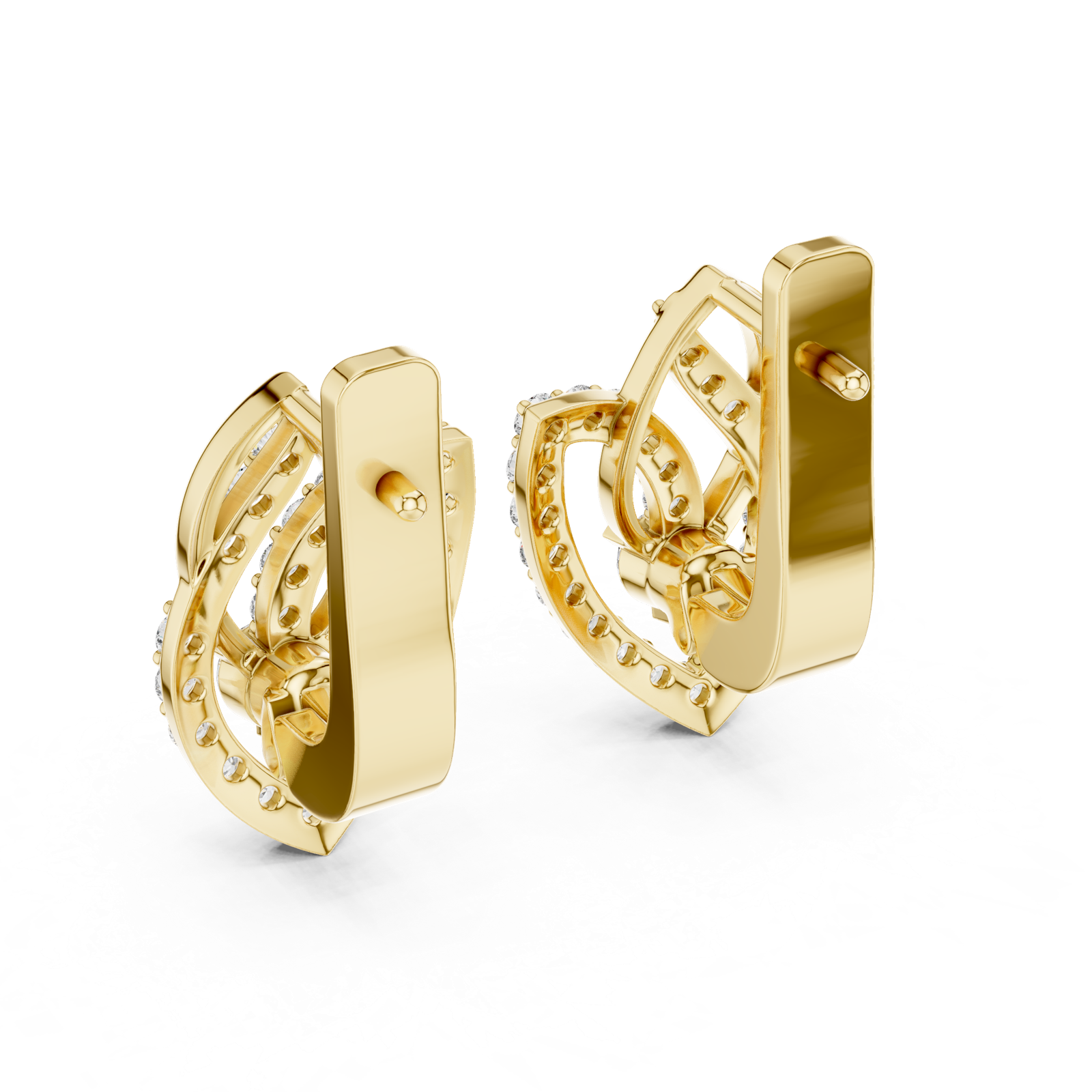 14K Solid Gold Lab Diamond Leaf Drop Earrings, Yellow Gold, view 3