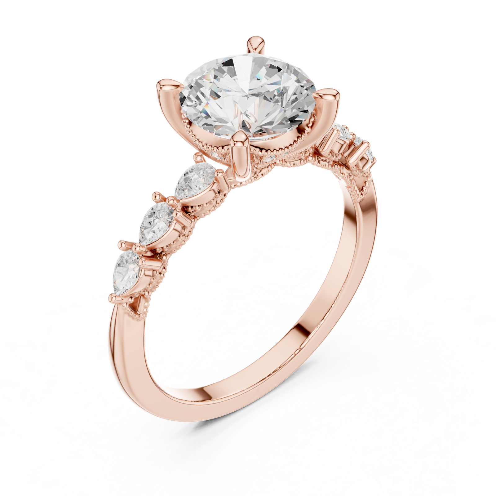 Gold Ring DDLR-168, Round center stone, Rose Gold, view 2