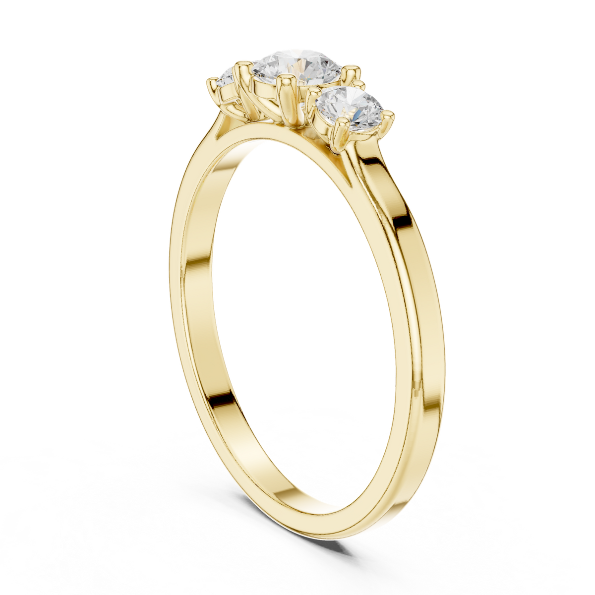 14K Solid Gold Lab Diamond Three-Stone Ring, Yellow Gold, view 1