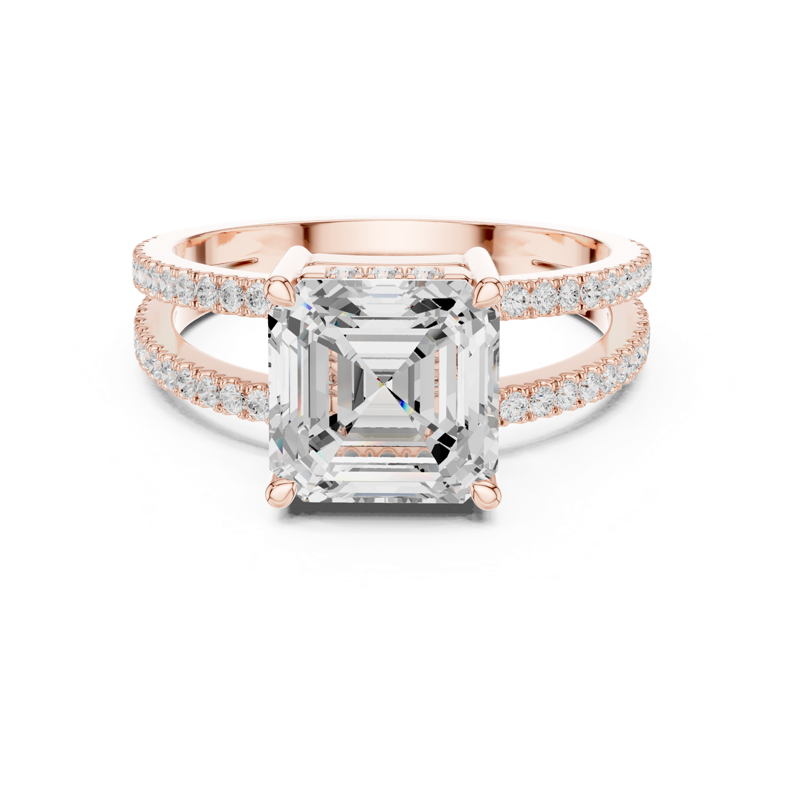 Gold Jewelry, Asscher center stone, Rose Gold, view 4