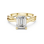 Gold Twisted Band Solitaire Engagement Ring, Emerald center stone, Yellow Gold, view 4