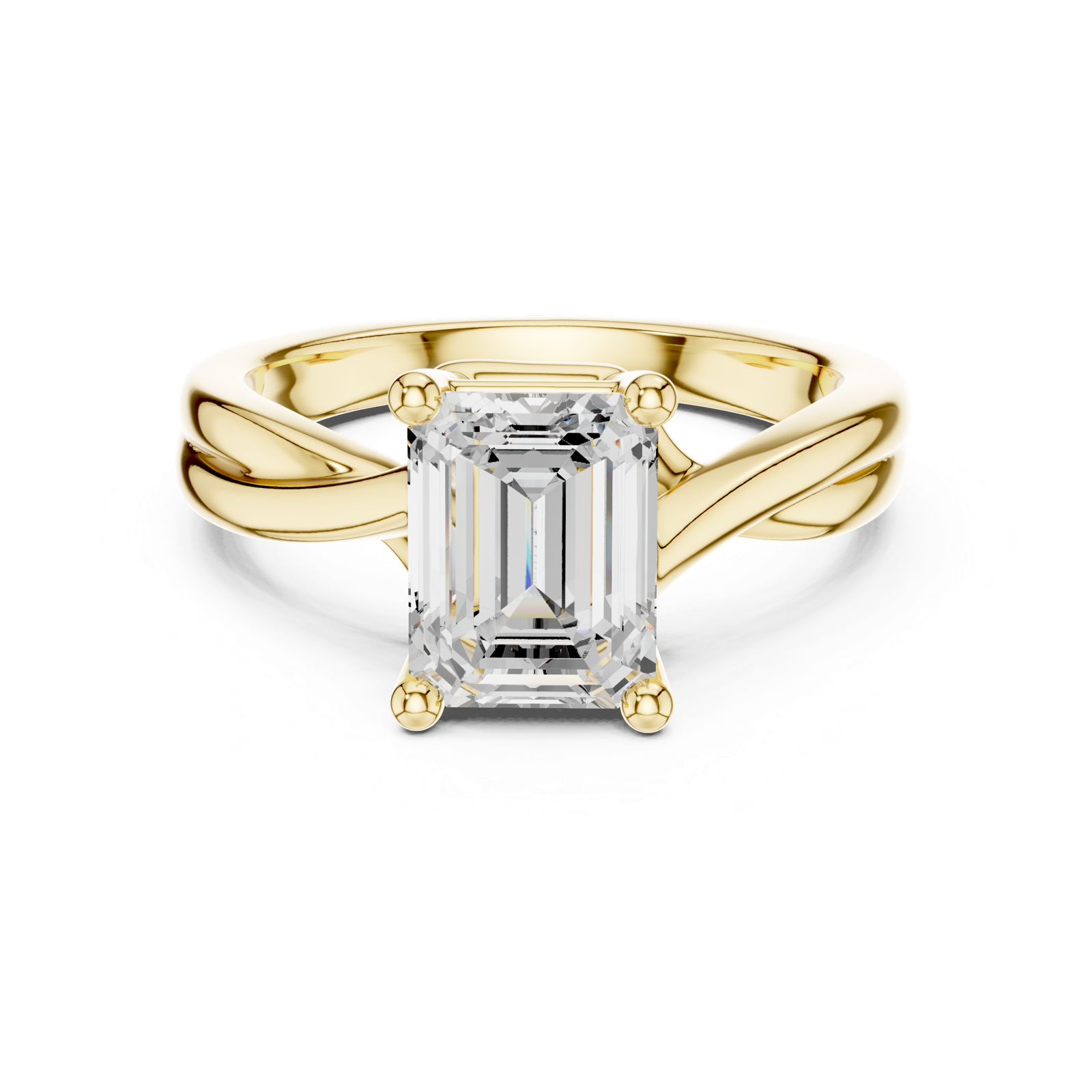 Gold Twisted Band Solitaire Engagement Ring, Emerald center stone, Yellow Gold, view 4