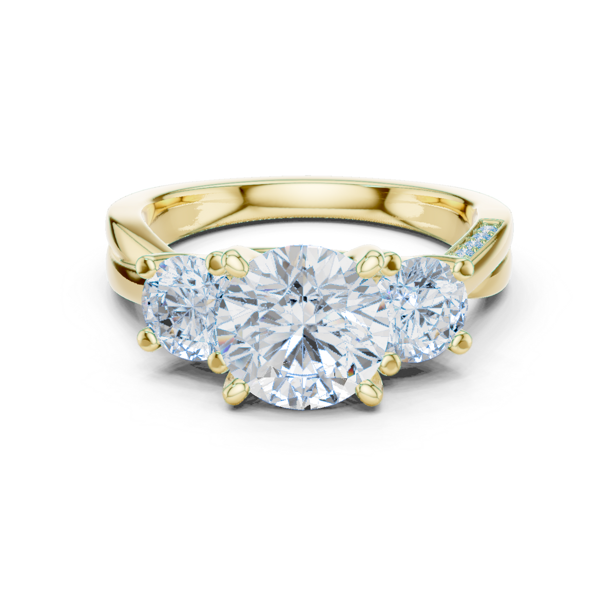 14K Solid Gold Lab Diamond Three-Stone Ring, Yellow Gold