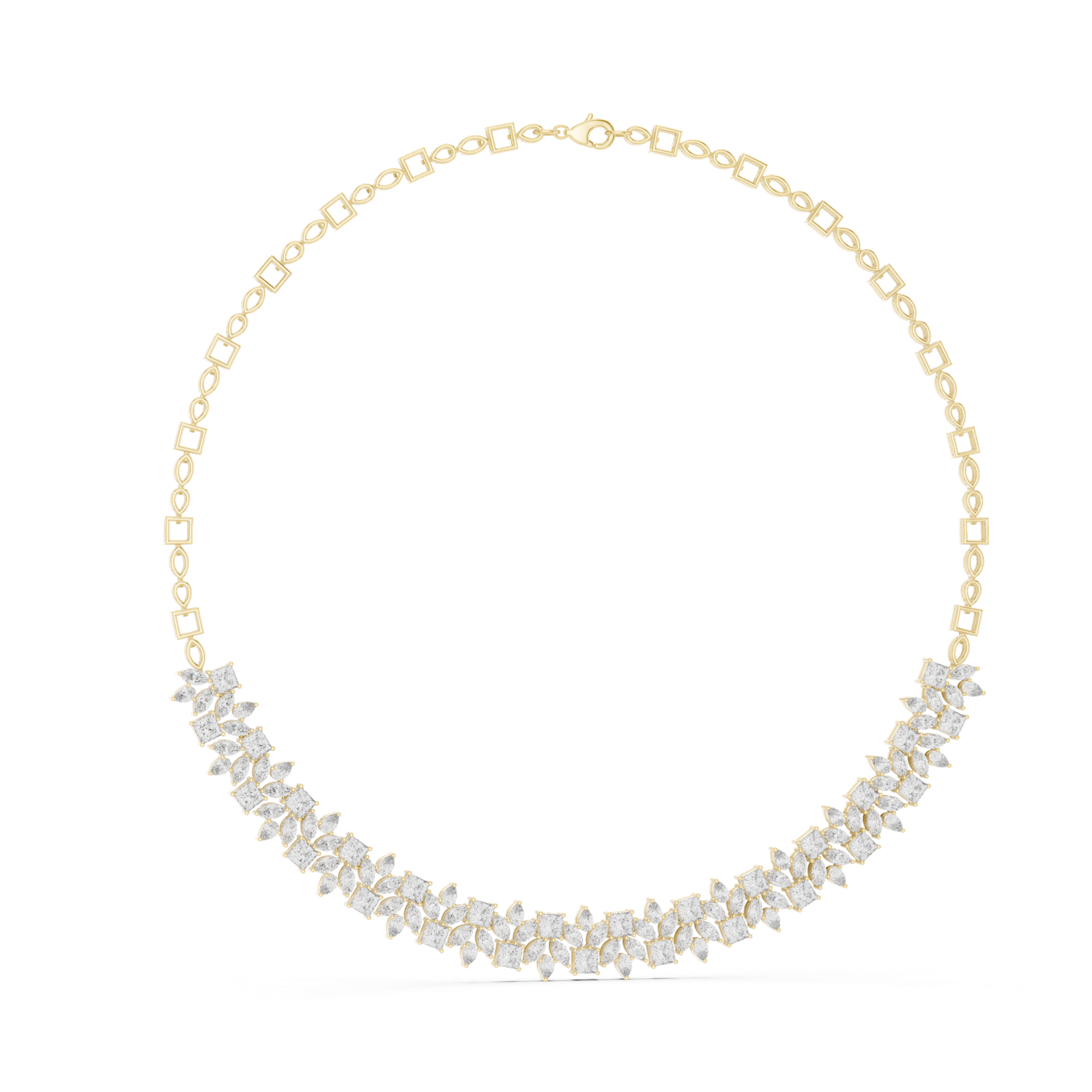 14K Solid Gold Lab Diamond Station Necklace, Yellow Gold, view 1