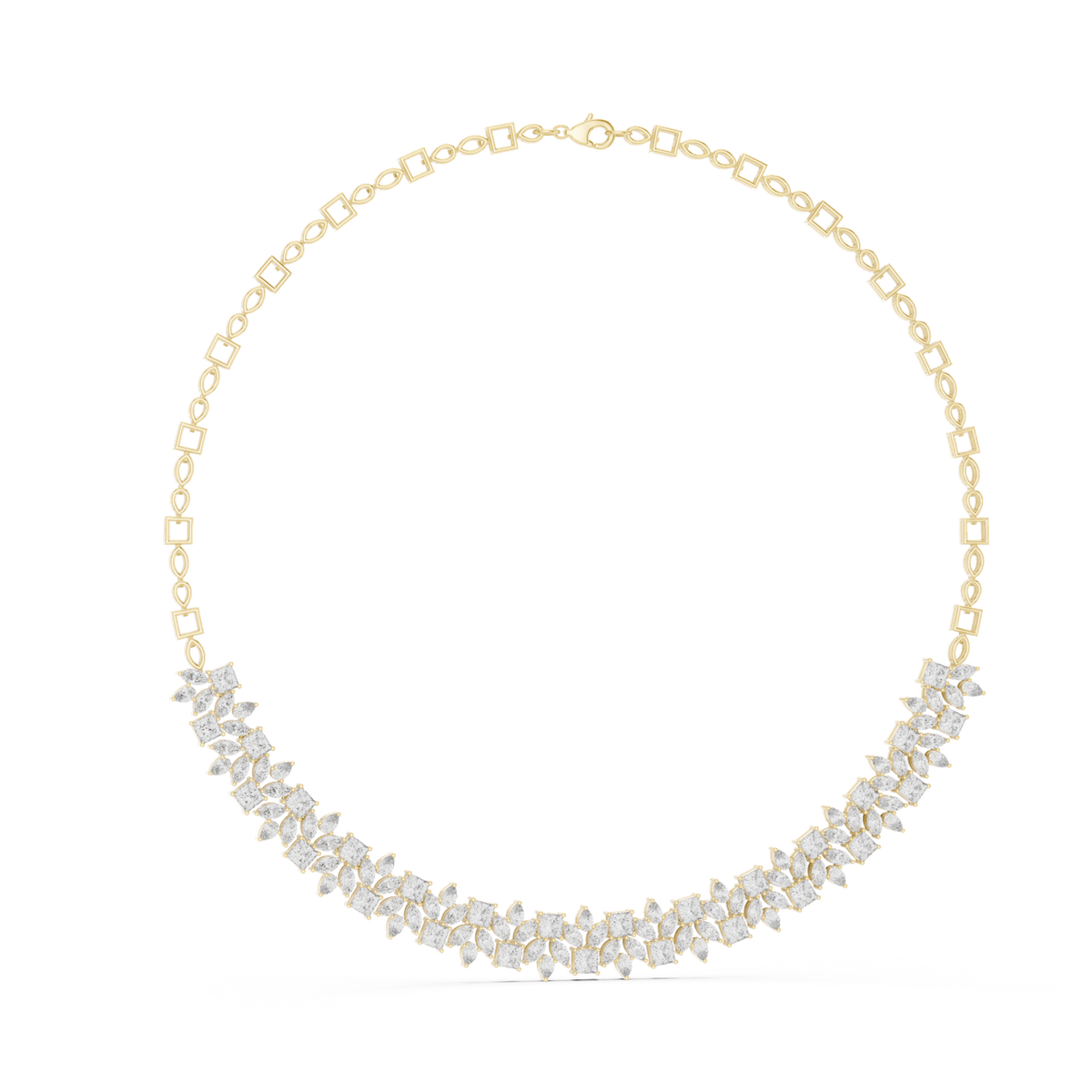 14K Solid Gold Lab Diamond Station Necklace, Yellow Gold, view 1