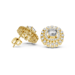 14K Solid Gold Lab Diamond Halo Earrings, Yellow Gold, view 1