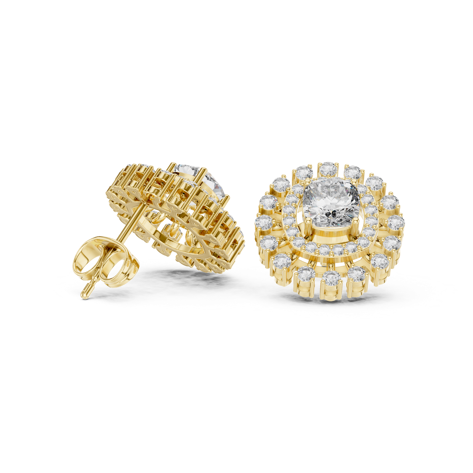 14K Solid Gold Lab Diamond Halo Earrings, Yellow Gold, view 1