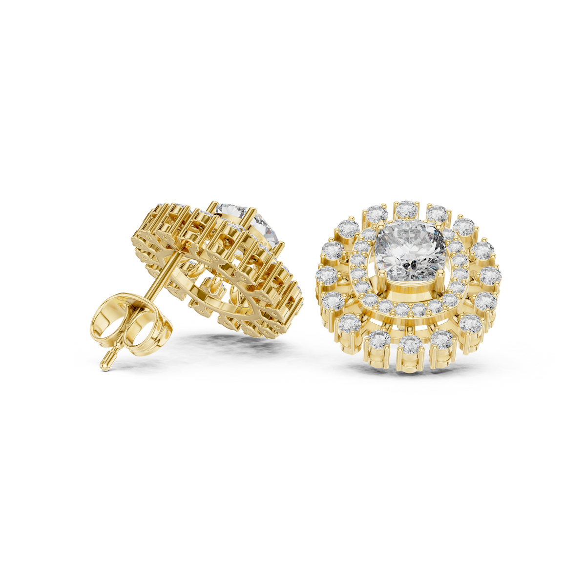 14K Solid Gold Lab Diamond Halo Earrings, Yellow Gold, view 1