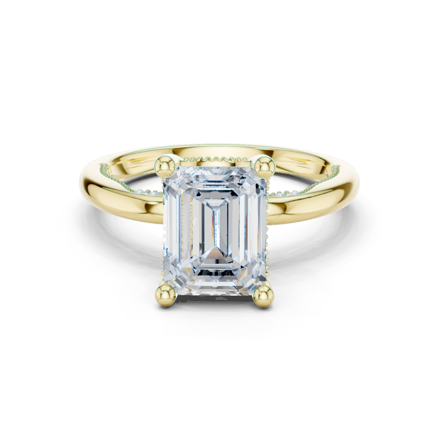 Gold Ring, Emerald center stone, Yellow Gold