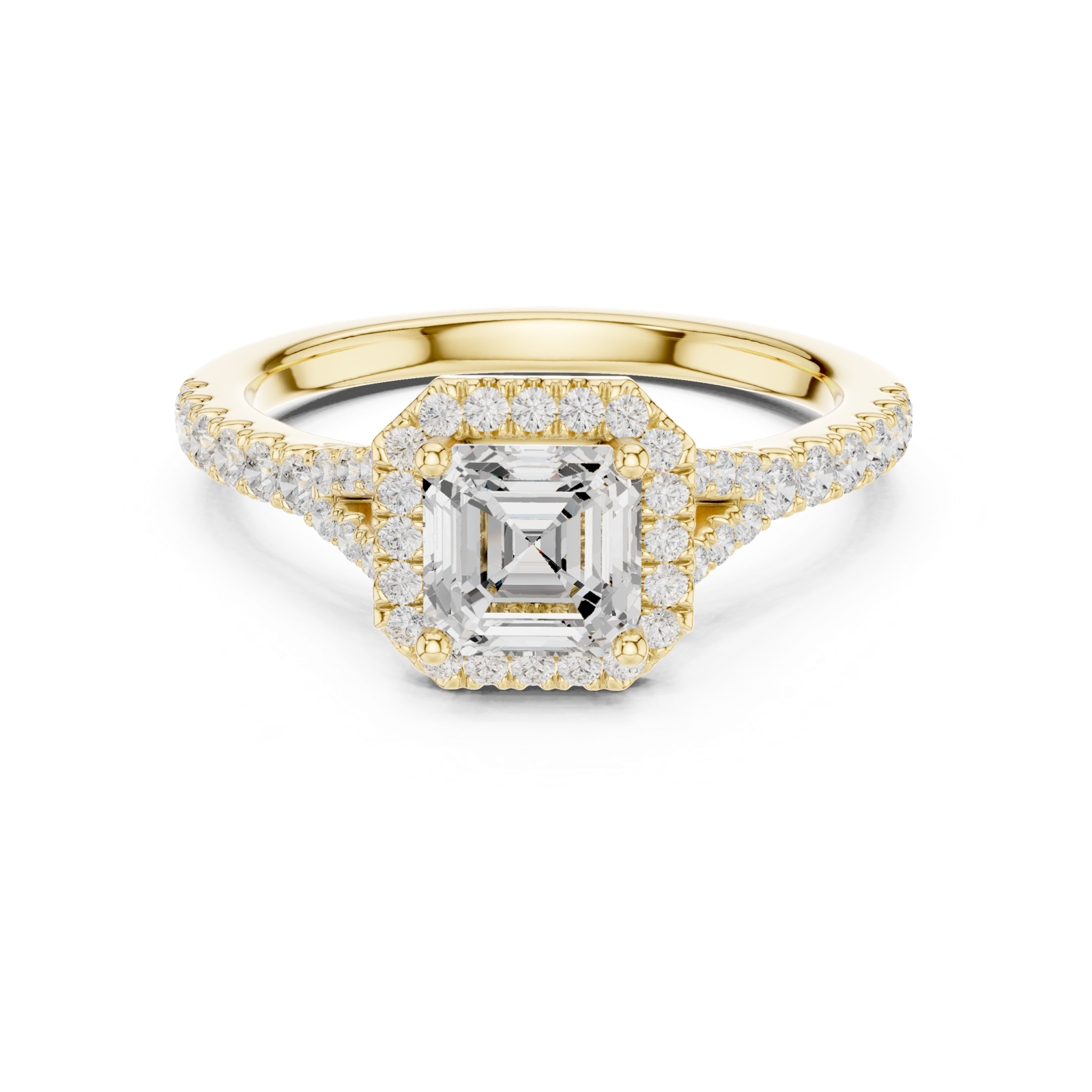 Gold Ring DDLR-043, Asscher center stone, Yellow Gold, view 4