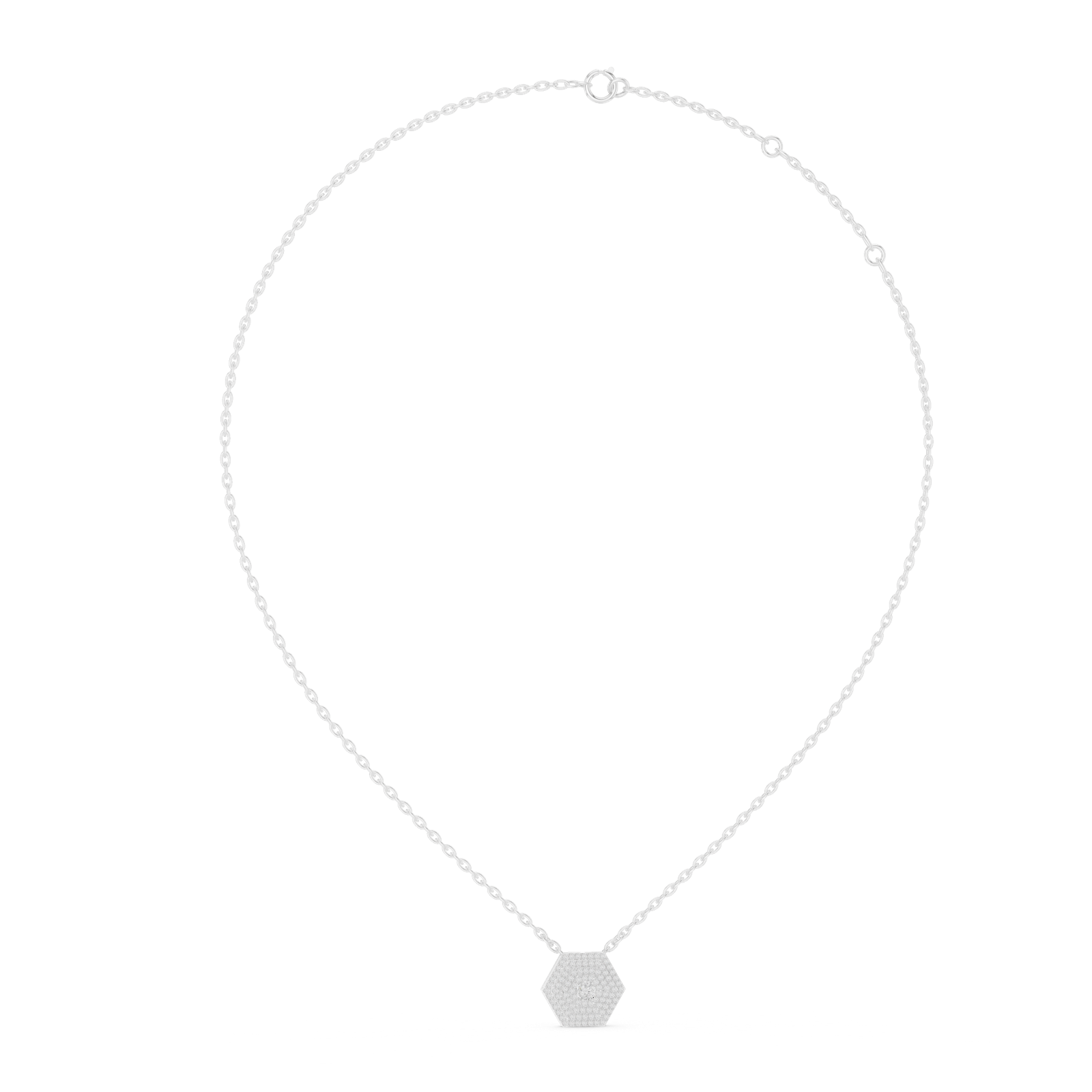 14K Solid Gold Lab Diamond Halo Pendant Necklace, White Gold, view 1