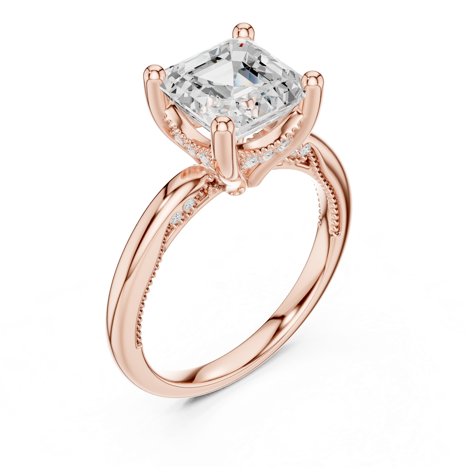 Gold Ring, Asscher center stone, Rose Gold, view 2