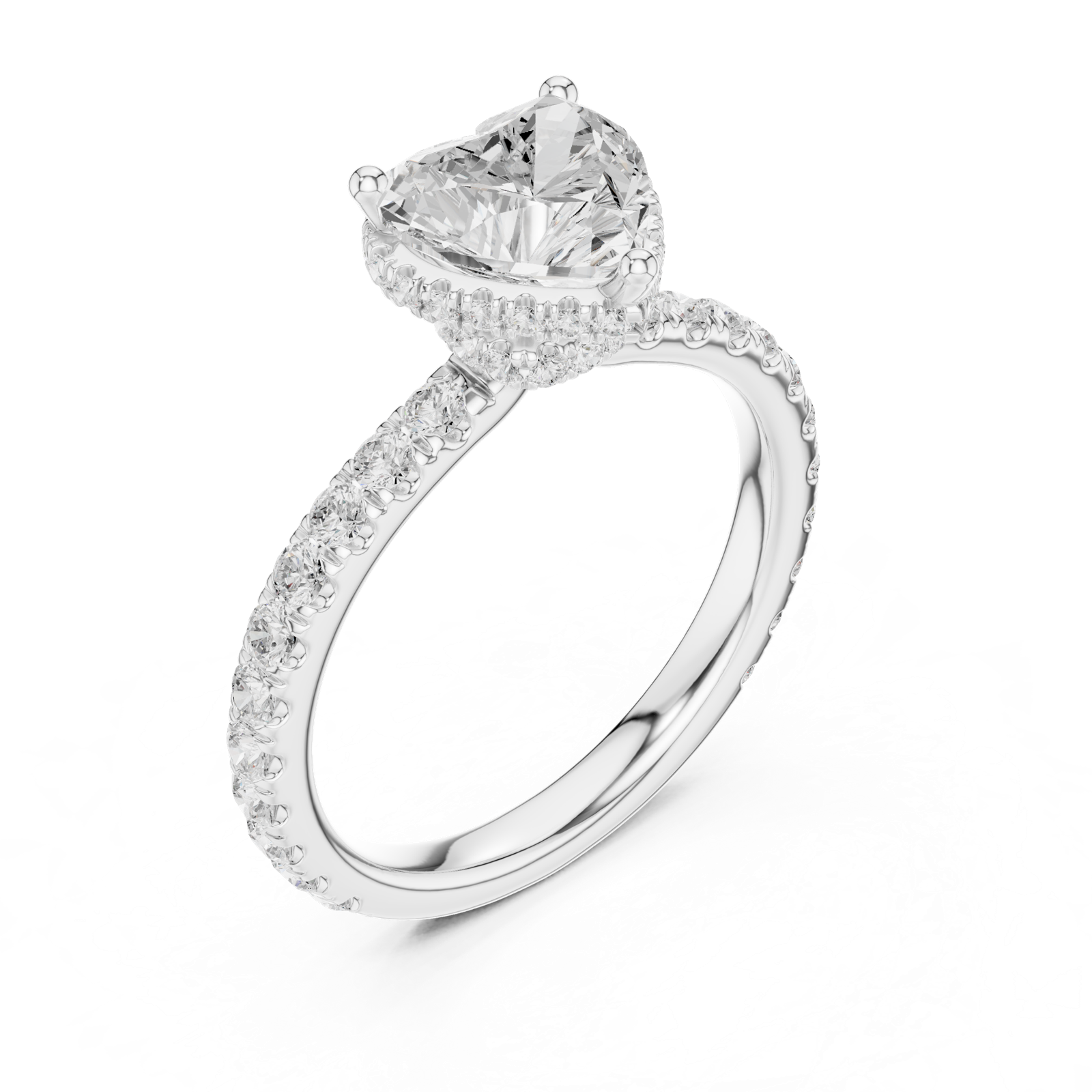 Gold Ring DDLR-165, Heart center stone, White Gold, view 2