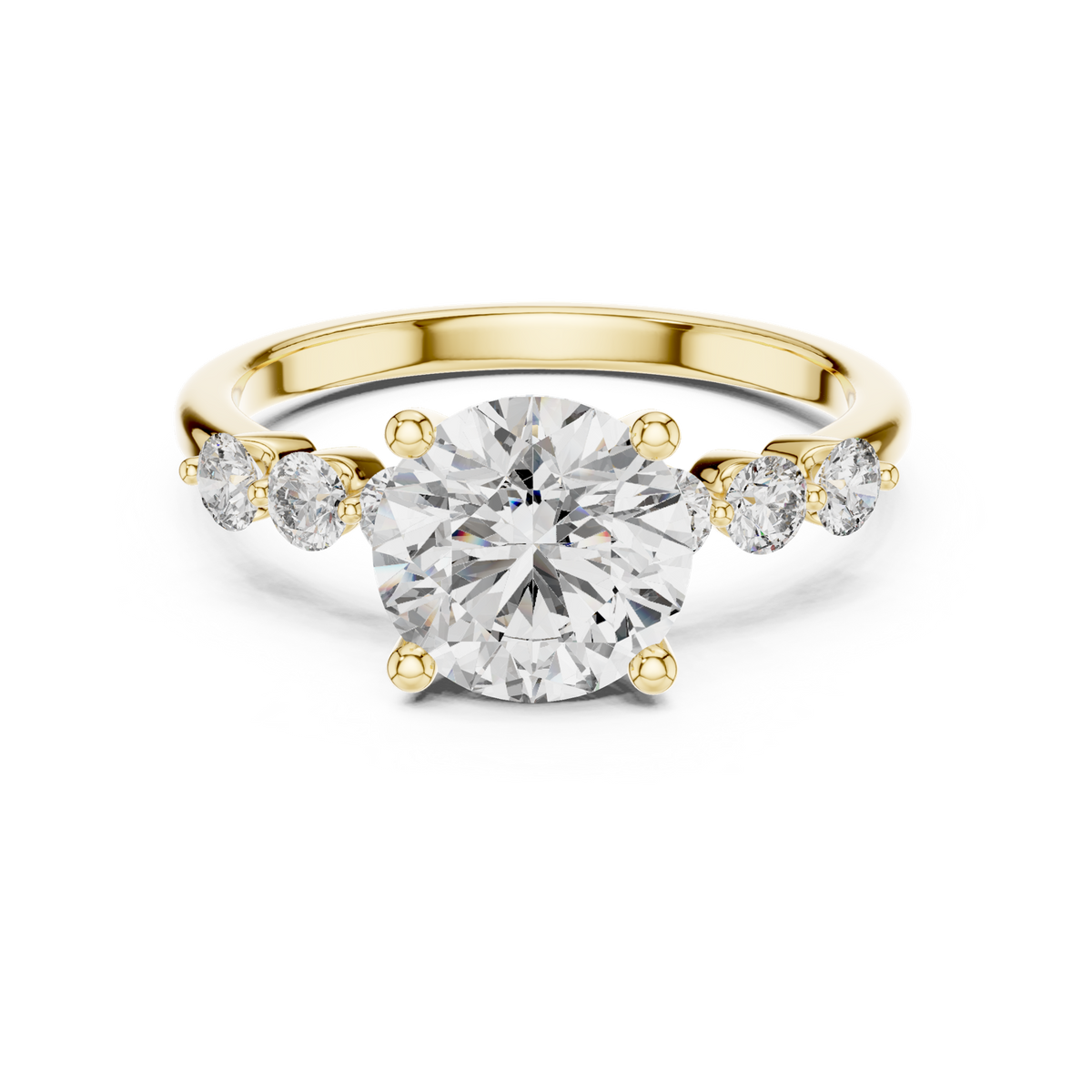 14K Solid Gold Lab Diamond Three-Stone Ring, Yellow Gold
