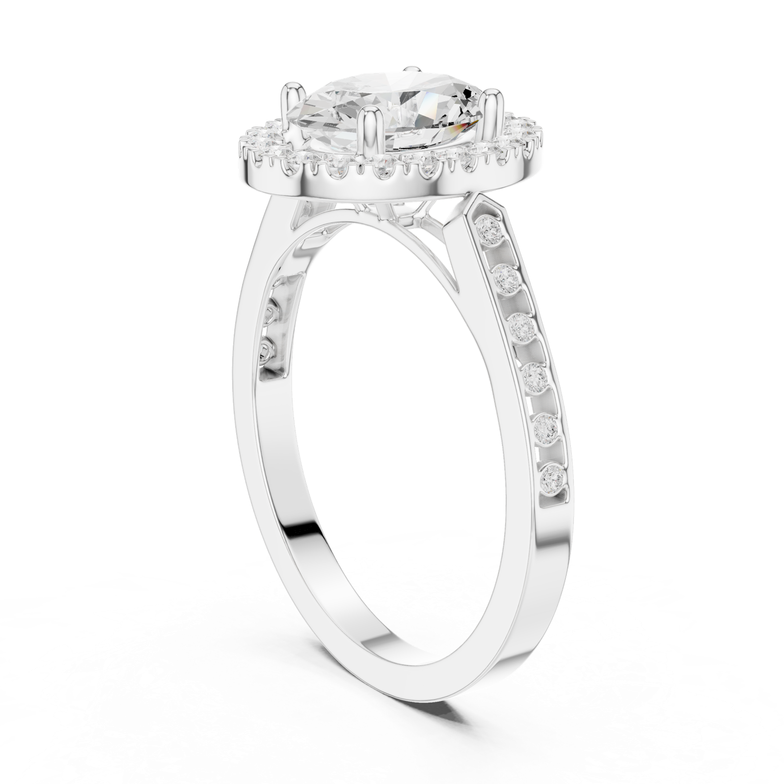 Gold Ring DDLR-349, Oval center stone, White Gold, view 1
