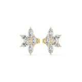 14K Solid Gold Lab Diamond Flower Cluster Earrings, Yellow Gold