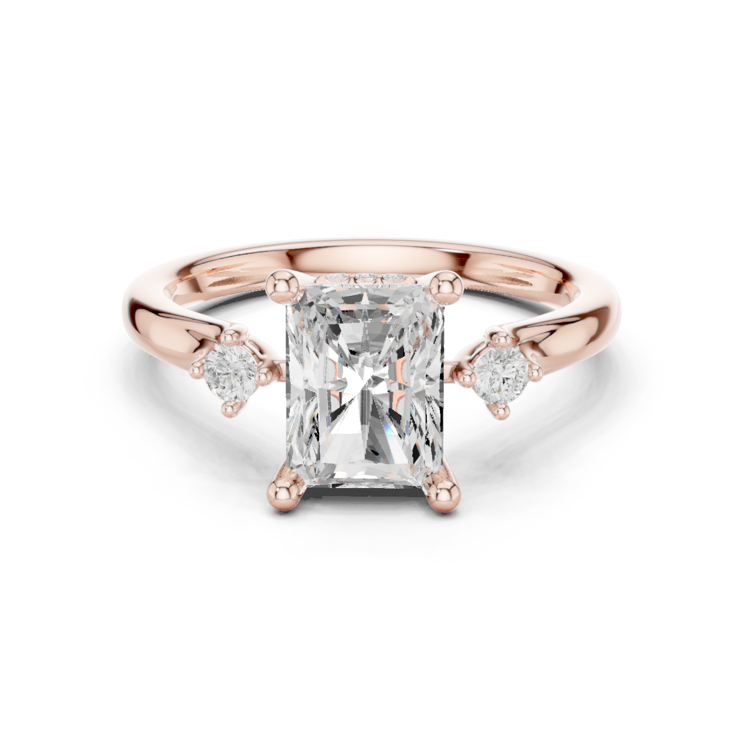 Gold Ring DDLR-164, Radiant center stone, Rose Gold