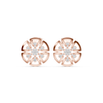 14K Solid Gold Lab Diamond Flower Cluster Earrings, Rose Gold