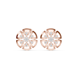 14K Solid Gold Lab Diamond Flower Cluster Earrings, Rose Gold