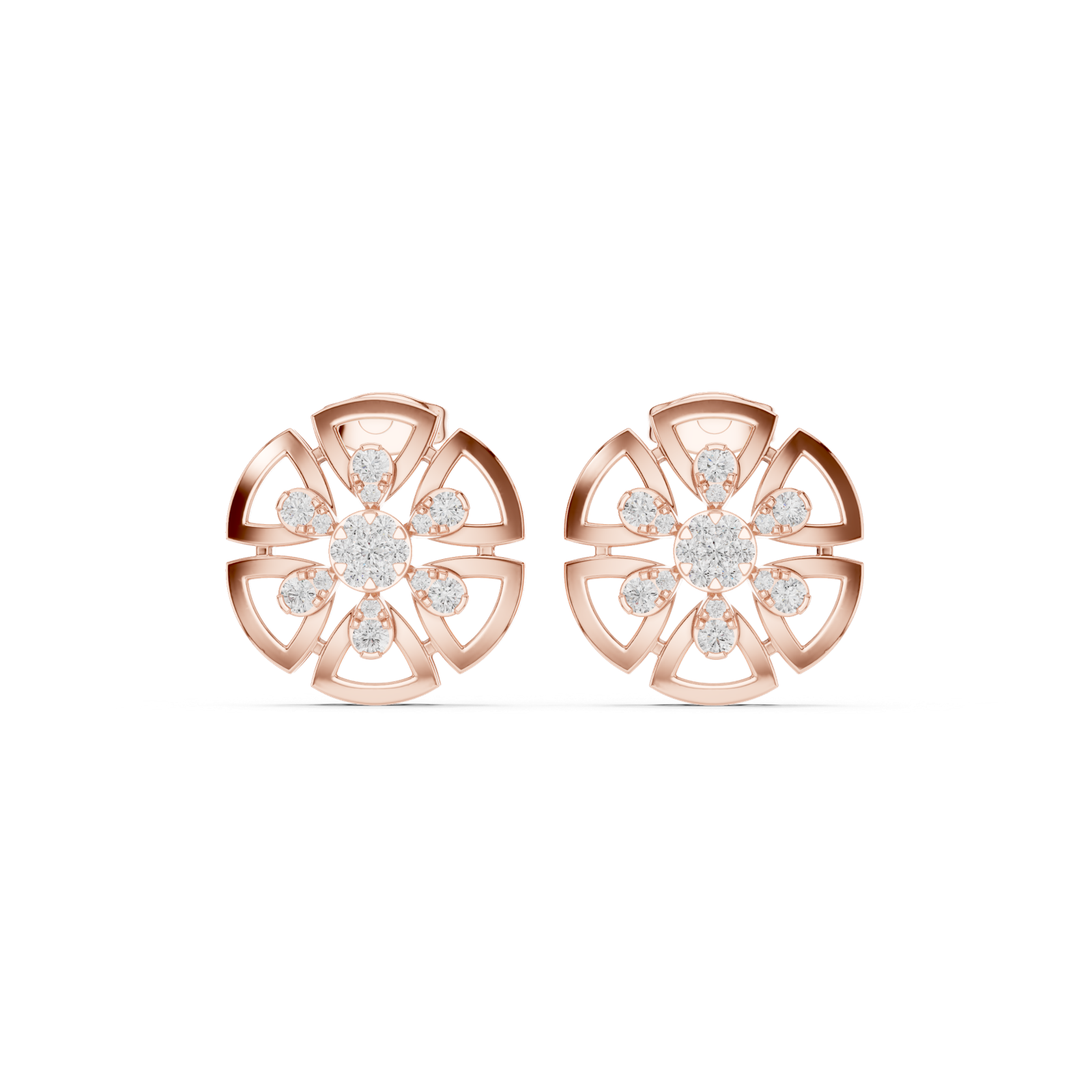 14K Solid Gold Lab Diamond Flower Cluster Earrings, Rose Gold