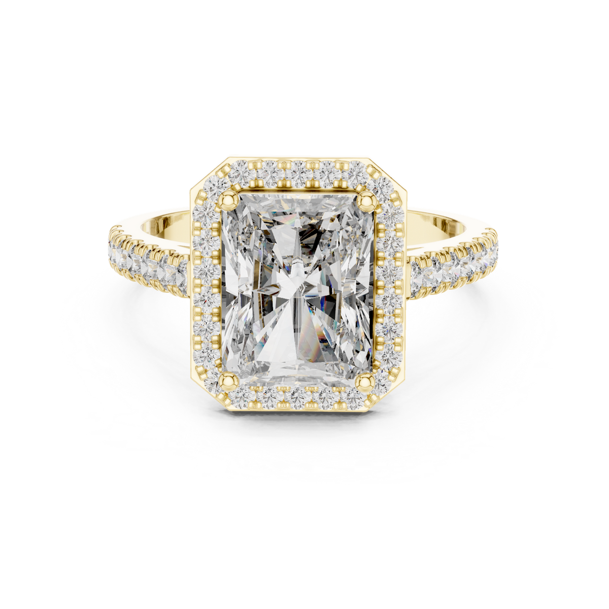 14K Solid Gold Lab Diamond Halo Ring, Yellow Gold
