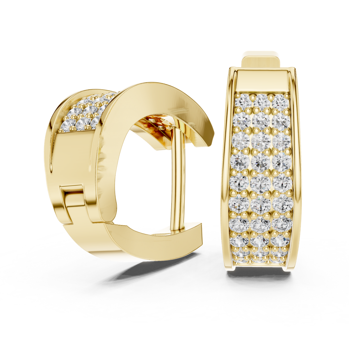 14K Solid Gold Lab Diamond Huggie Earrings, Yellow Gold, view 1