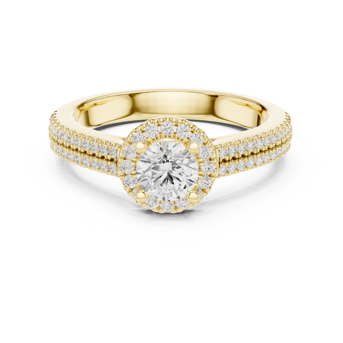 14K Solid Gold Lab Diamond Halo Ring, Yellow Gold