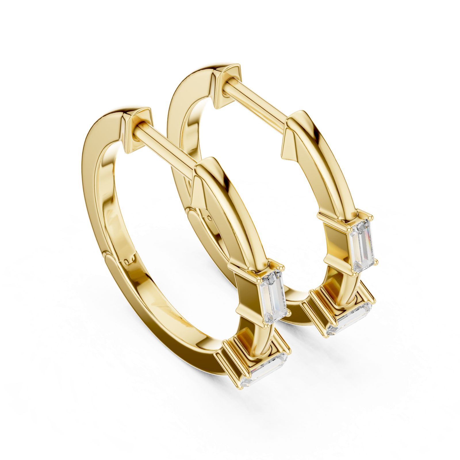 14K Solid Gold Lab Diamond Huggie Earrings, Yellow Gold, view 2
