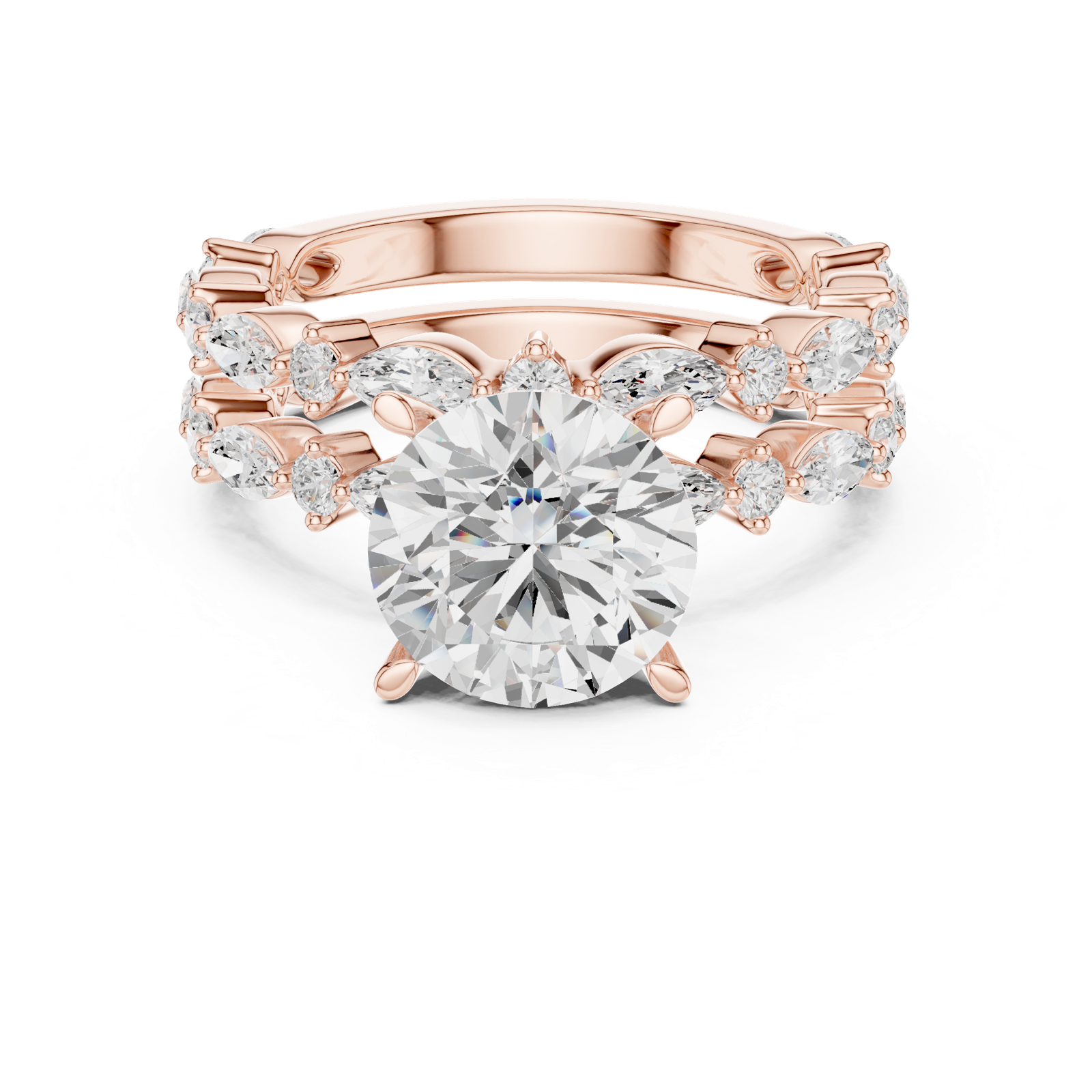 Gold Ring DDLR-301, Round center stone, Rose Gold, view 4