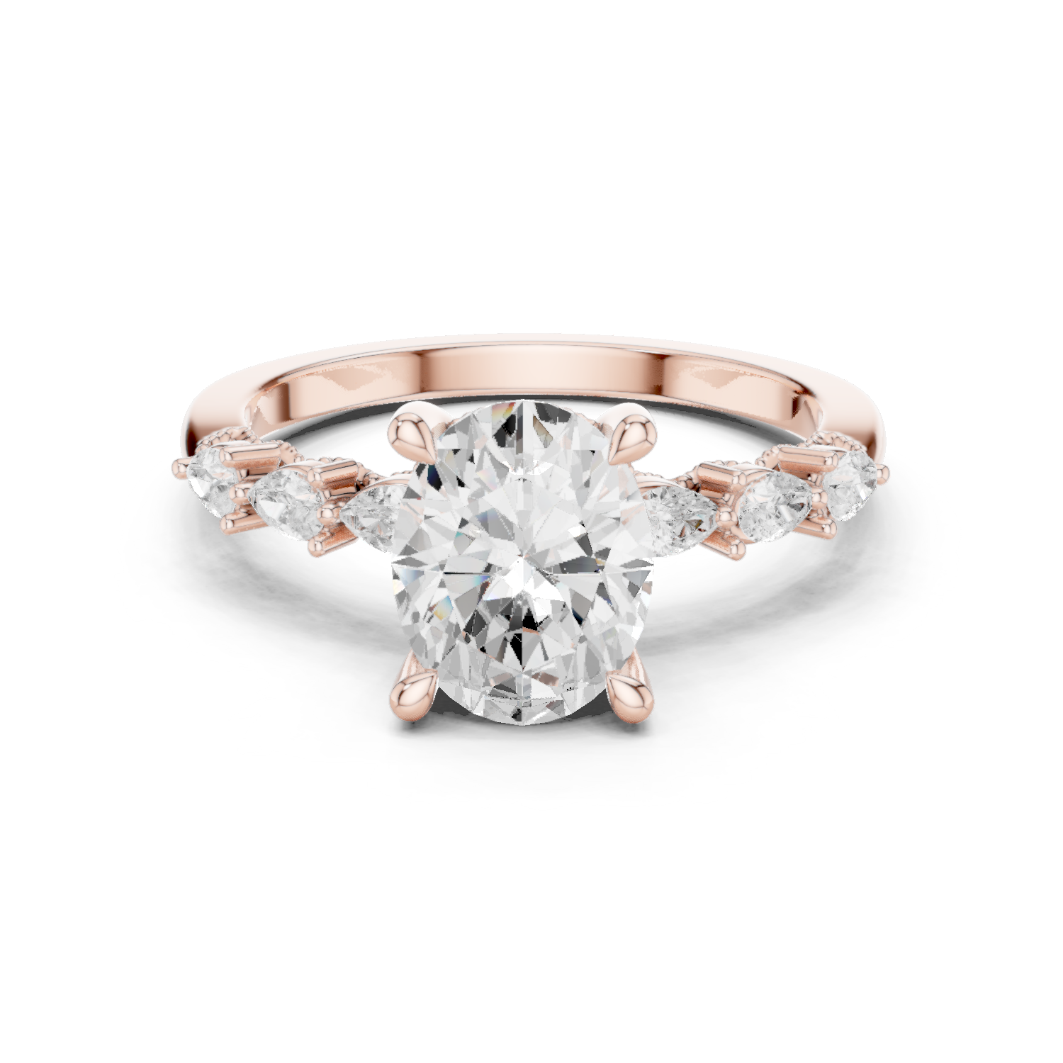 Gold Ring, Oval center stone, Rose Gold