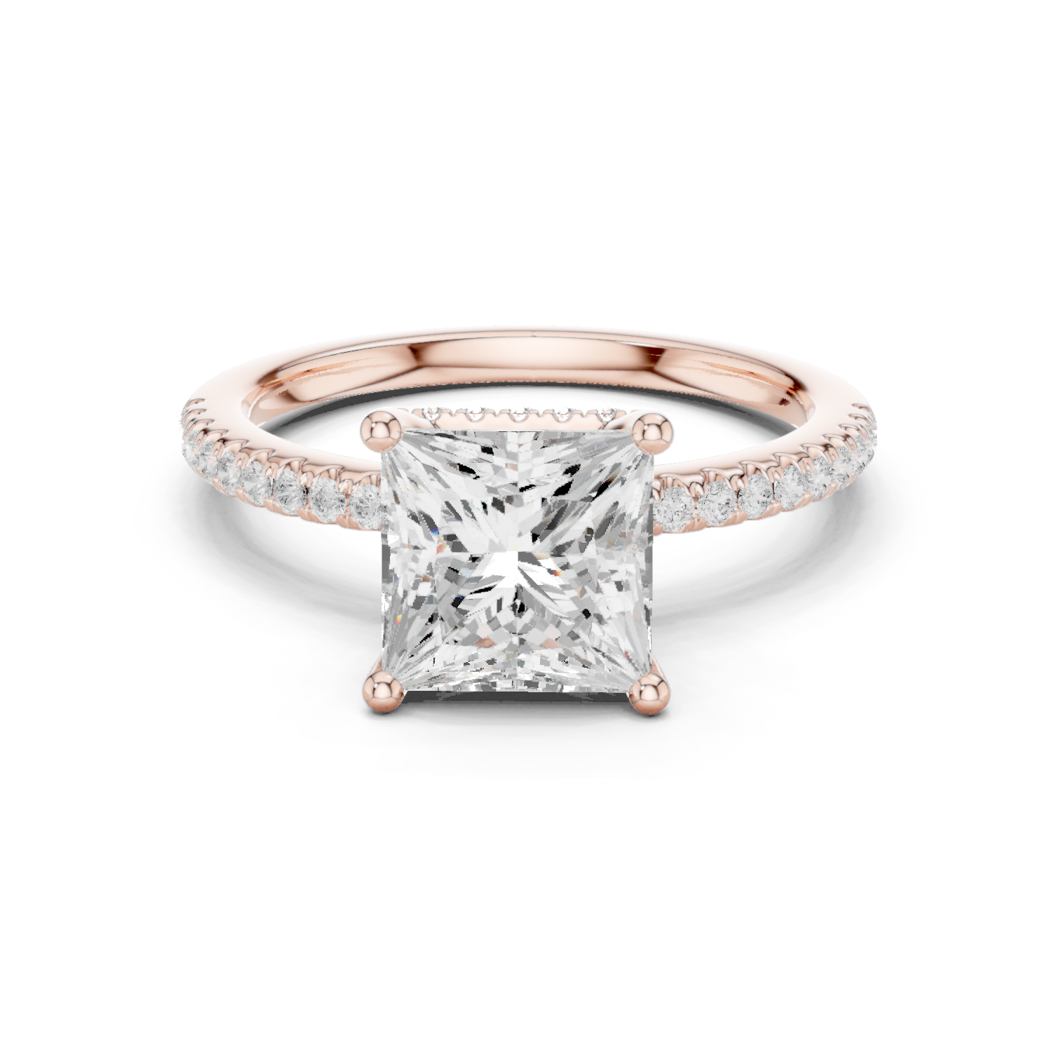 Gold Ring DDLR-177, Princess center stone, Rose Gold