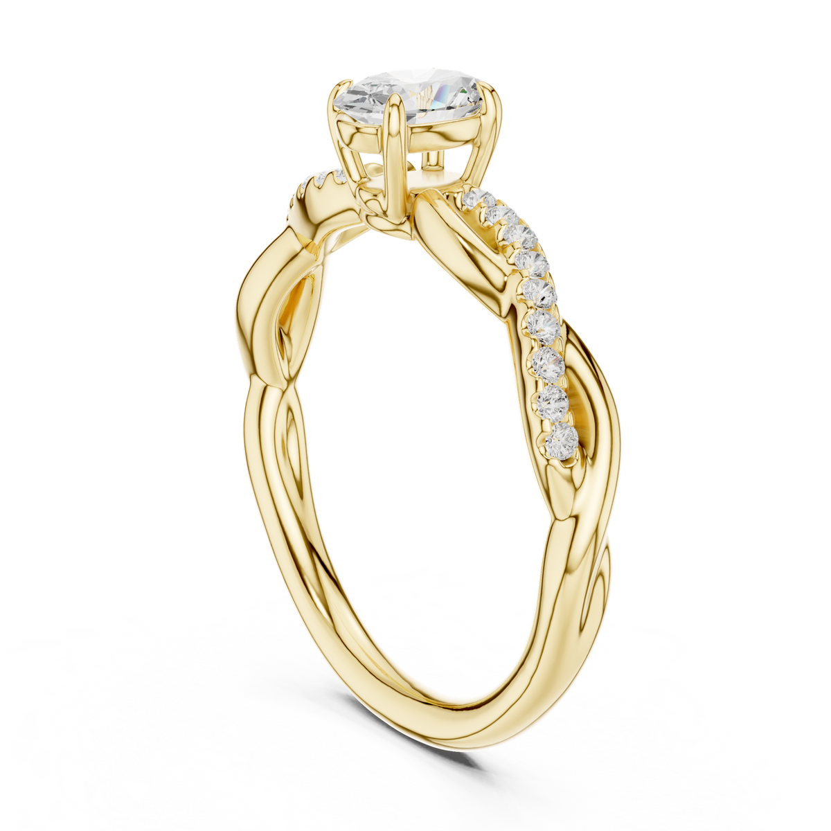 14K Solid Gold Lab Diamond Twist Ring, Yellow Gold, view 1