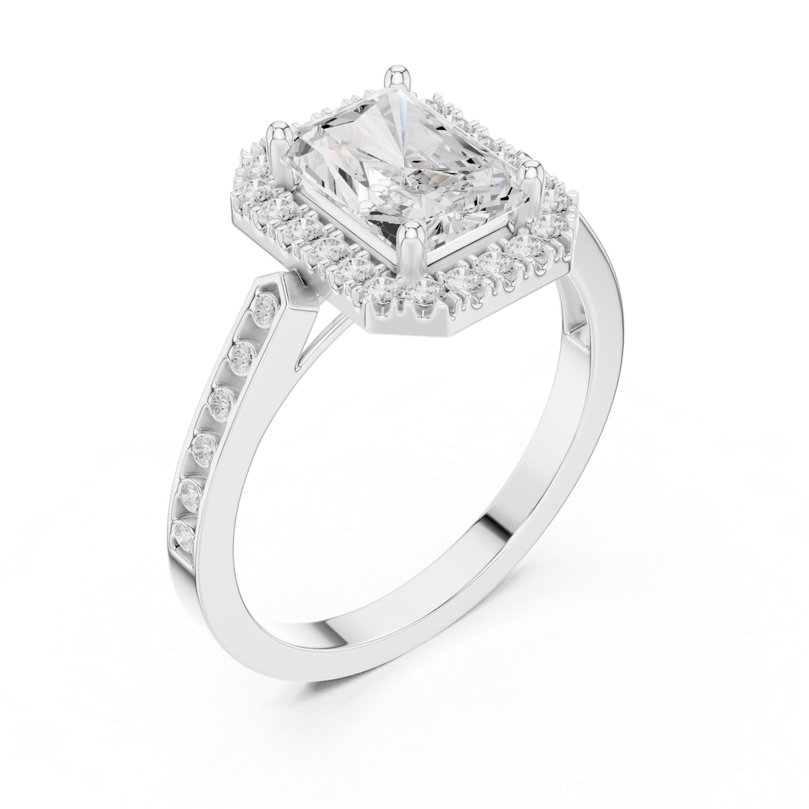 Gold Ring DDLR-349, Radiant center stone, White Gold, view 2