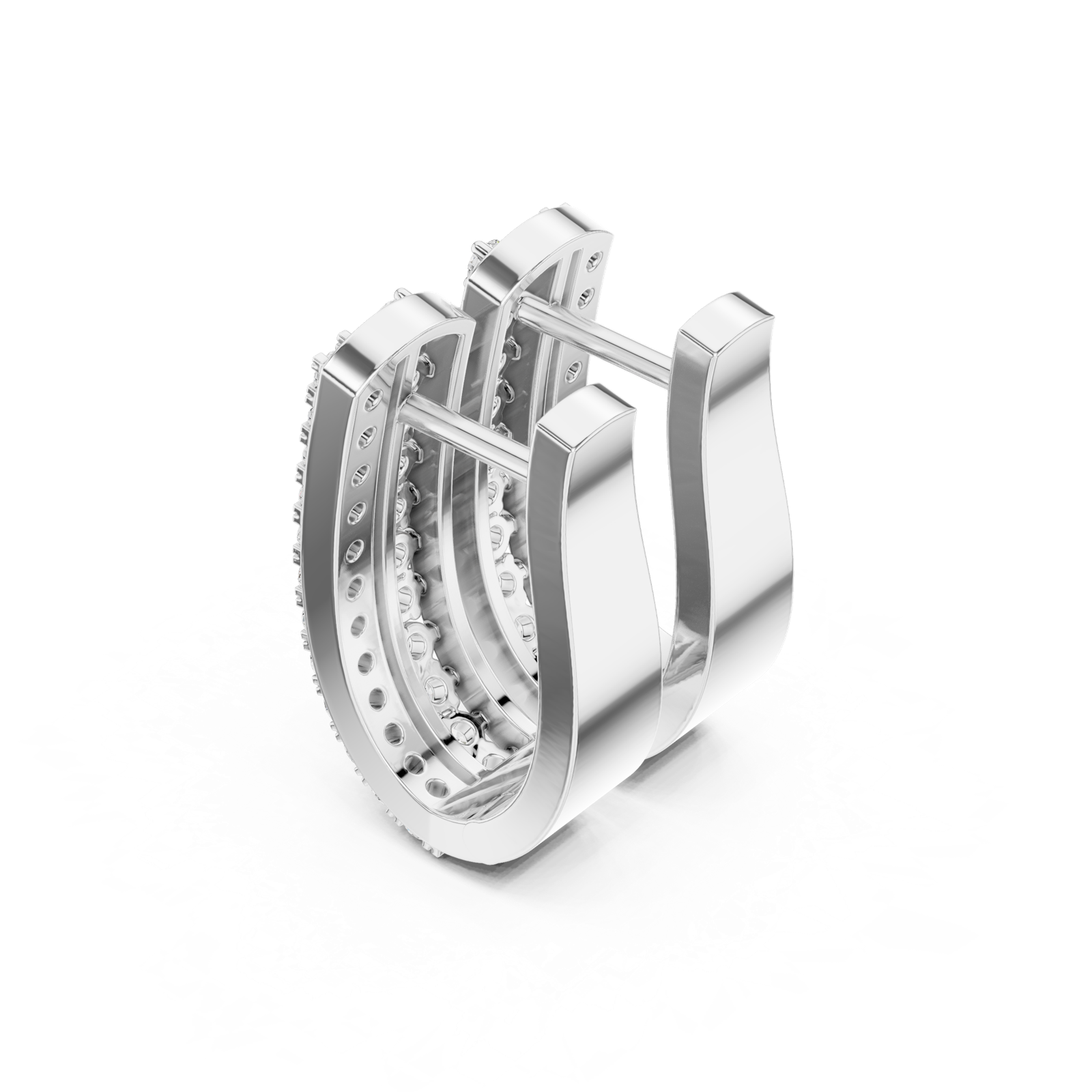 14K Solid Gold Lab Diamond Huggie Earrings, White Gold, view 2