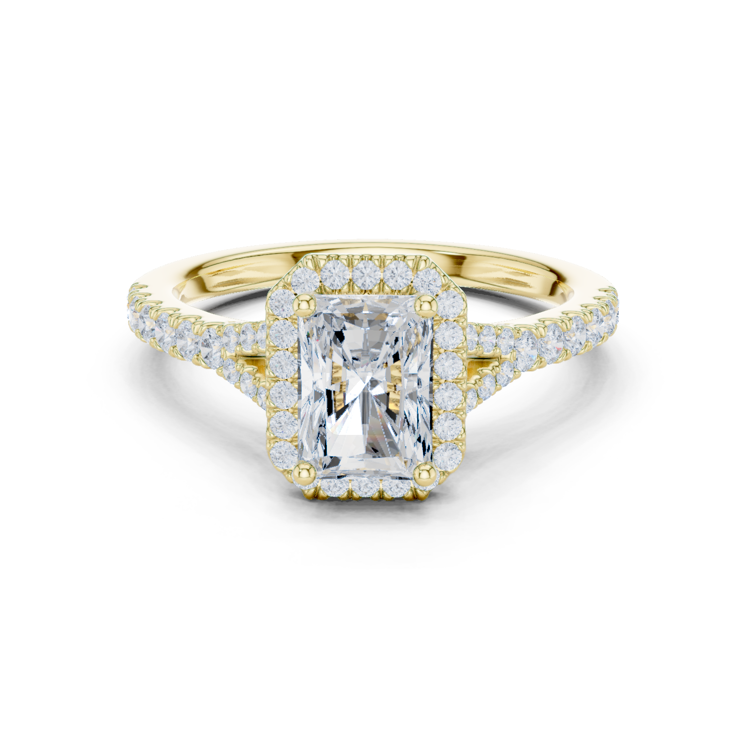 Gold Ring DDLR-043, Radiant center stone, Yellow Gold