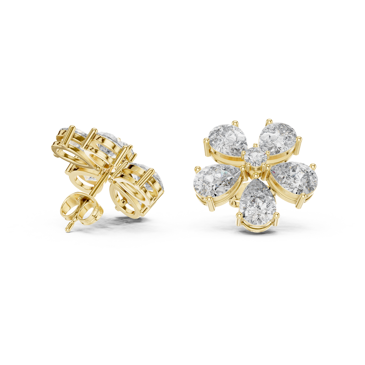 14K Solid Gold Lab Diamond Flower Cluster Earrings, Yellow Gold, view 1