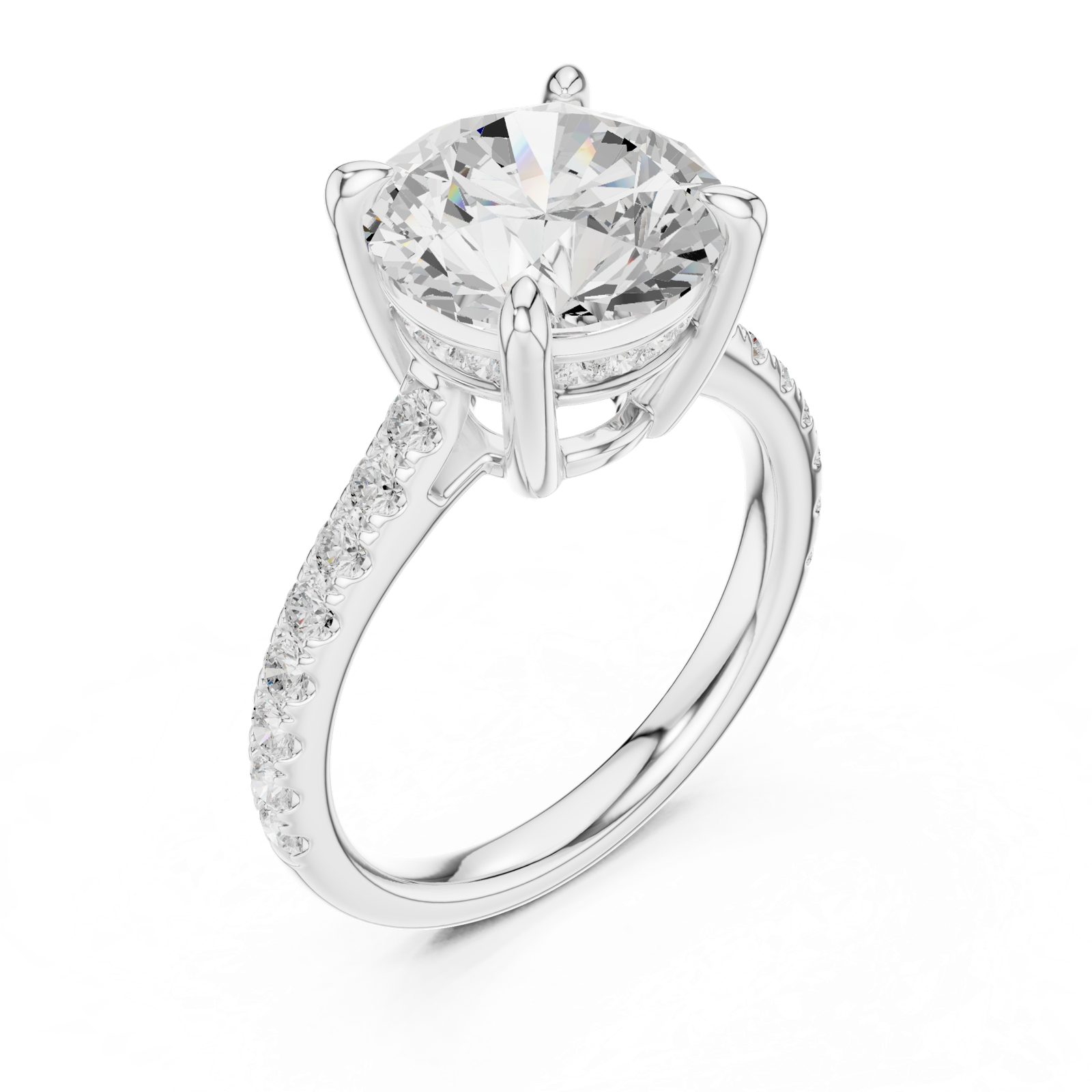 Gold Ring DDLR-250, Round center stone, White Gold, view 2