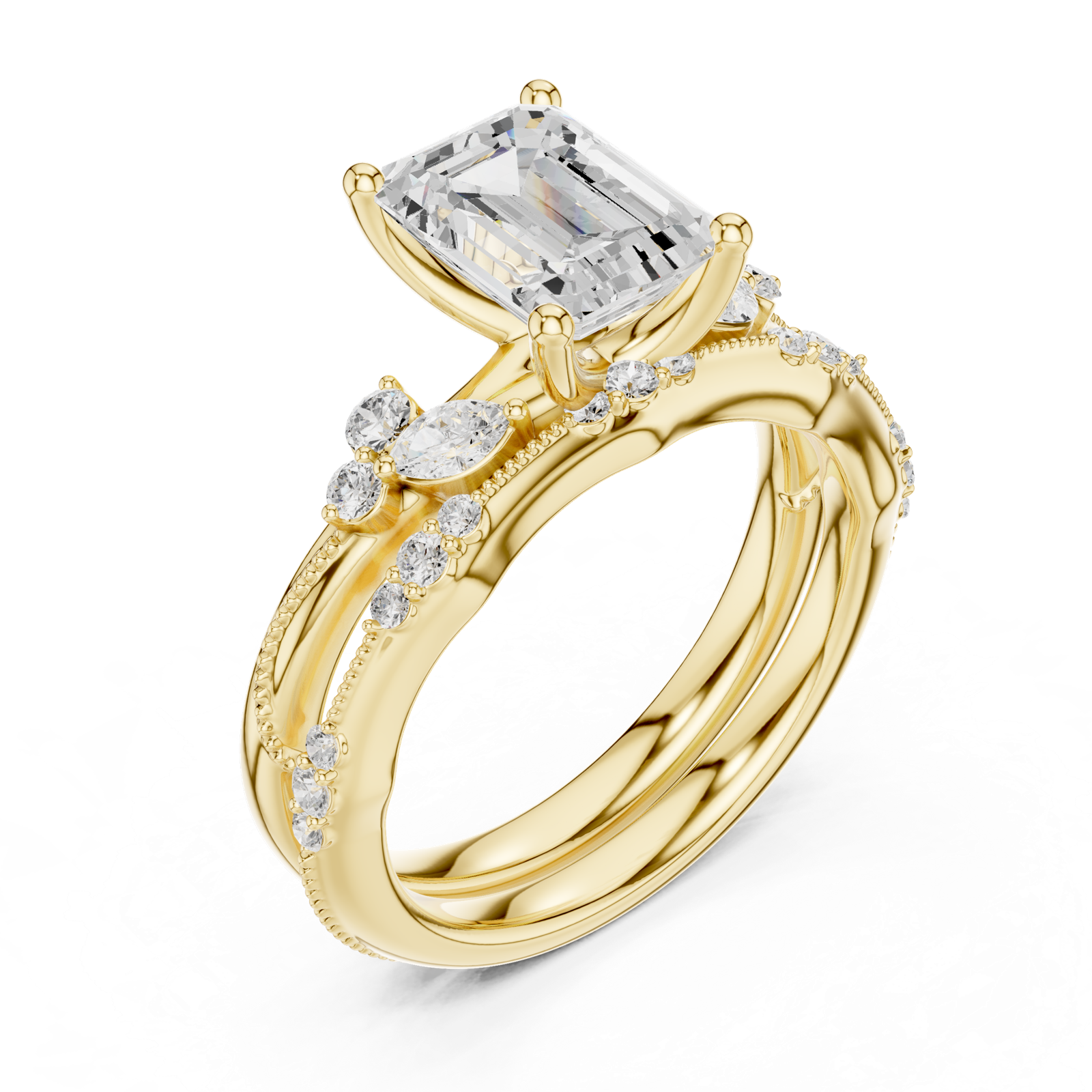Gold Ring DDLR-299, Emerald center stone, Yellow Gold, view 2