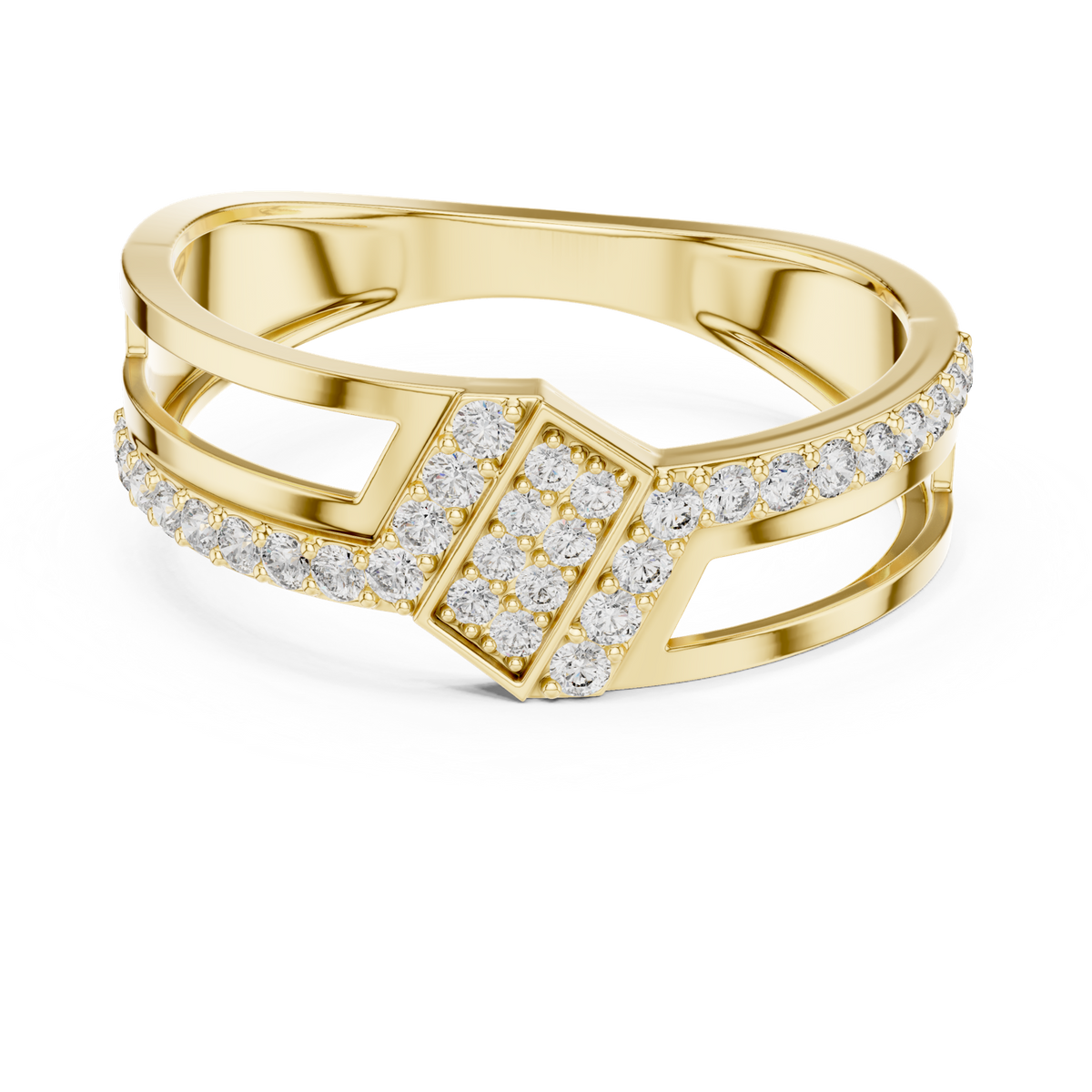 14K Solid Gold Lab Diamond Cluster Ring, Yellow Gold