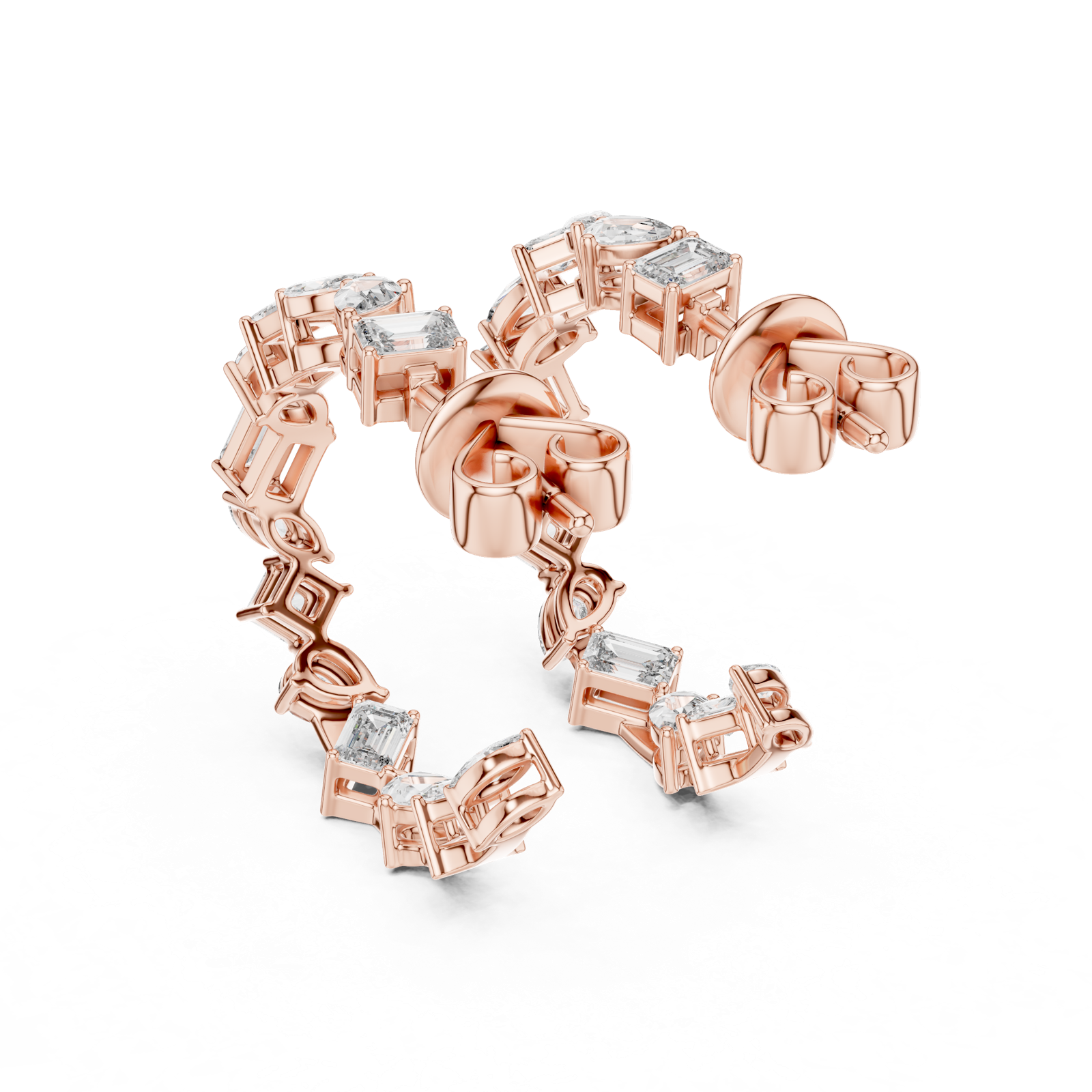 14K Solid Gold Lab Diamond Huggie Earrings, Rose Gold, view 3