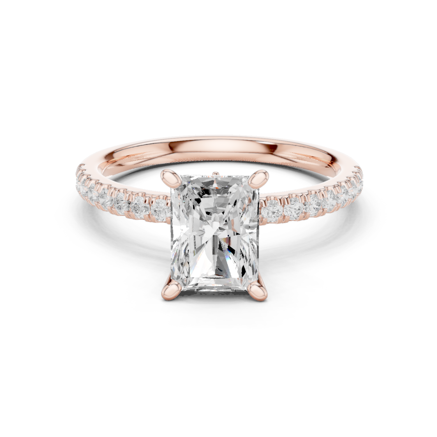 Gold Ring DDLR-256, Radiant center stone, Rose Gold