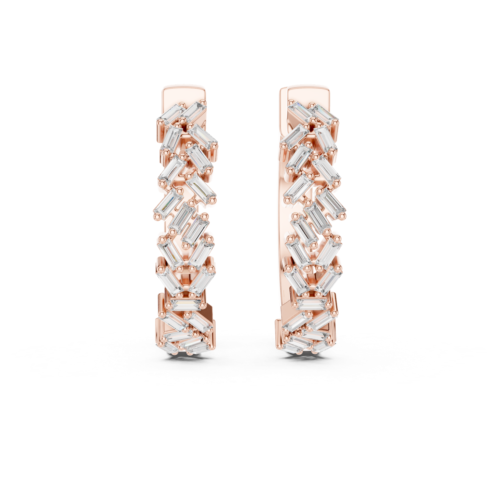14K Solid Gold Lab Diamond Huggie Earrings, Rose Gold