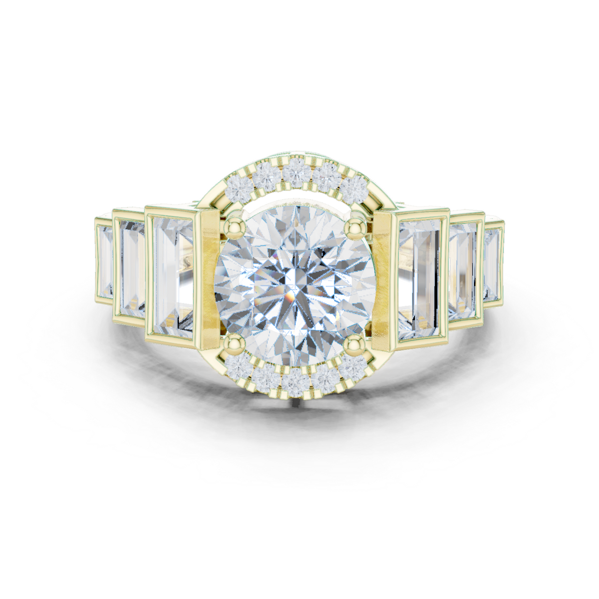 14K Solid Gold Lab Diamond Halo Ring, Yellow Gold