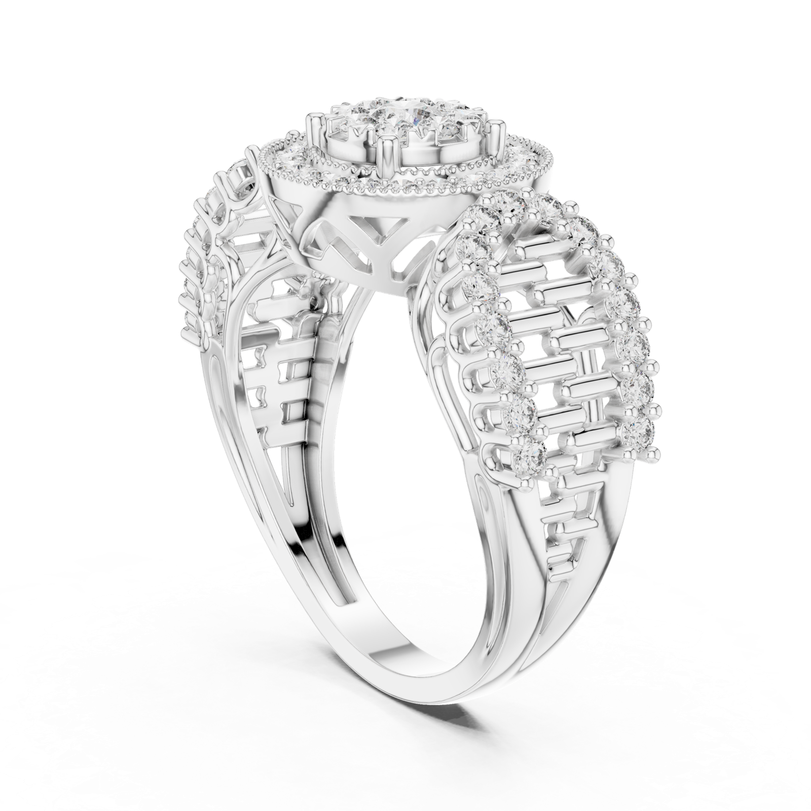 14K Solid Gold Lab Diamond Halo Ring, White Gold, view 1