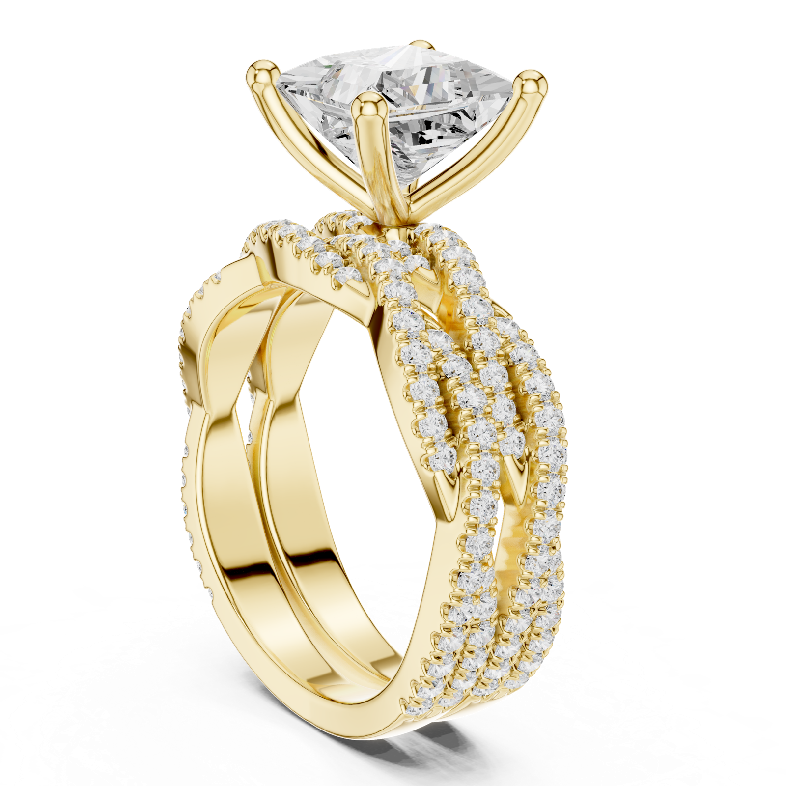 Gold Ring DDLR-300, Princess center stone, Yellow Gold, view 1