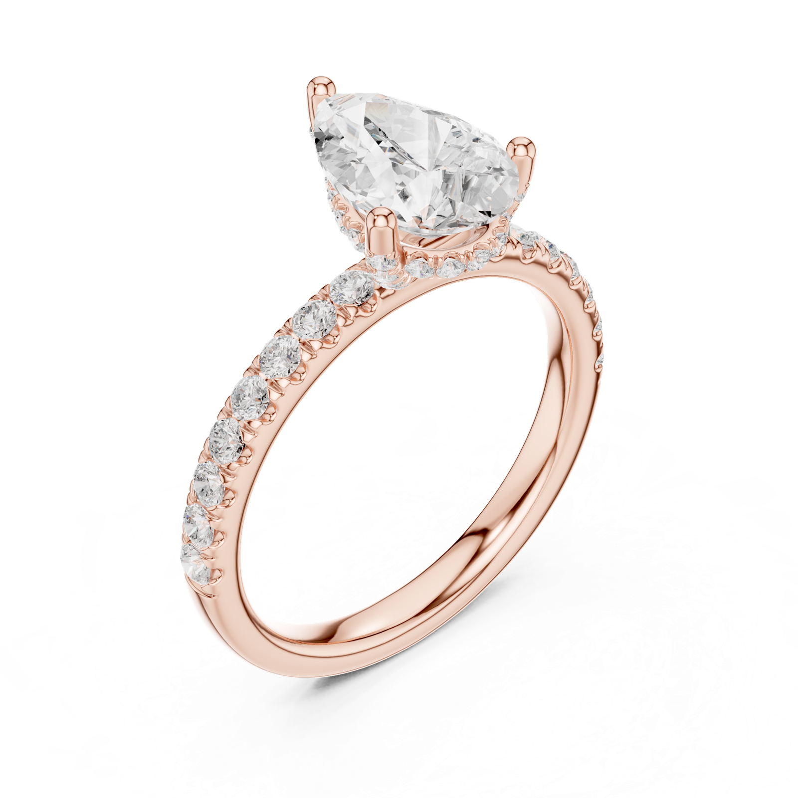 Gold Ring DDLR-161, Pear center stone, Rose Gold, view 2