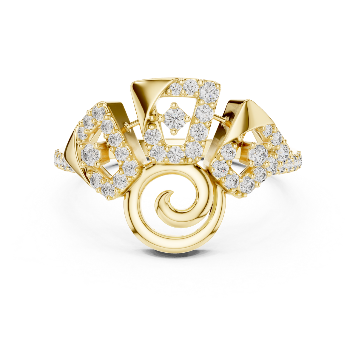 14K Solid Gold Lab Diamond Flower Cluster Ring, Yellow Gold