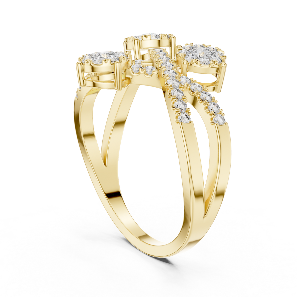 14K Solid Gold Lab Diamond Crossover Ring, Yellow Gold, view 1