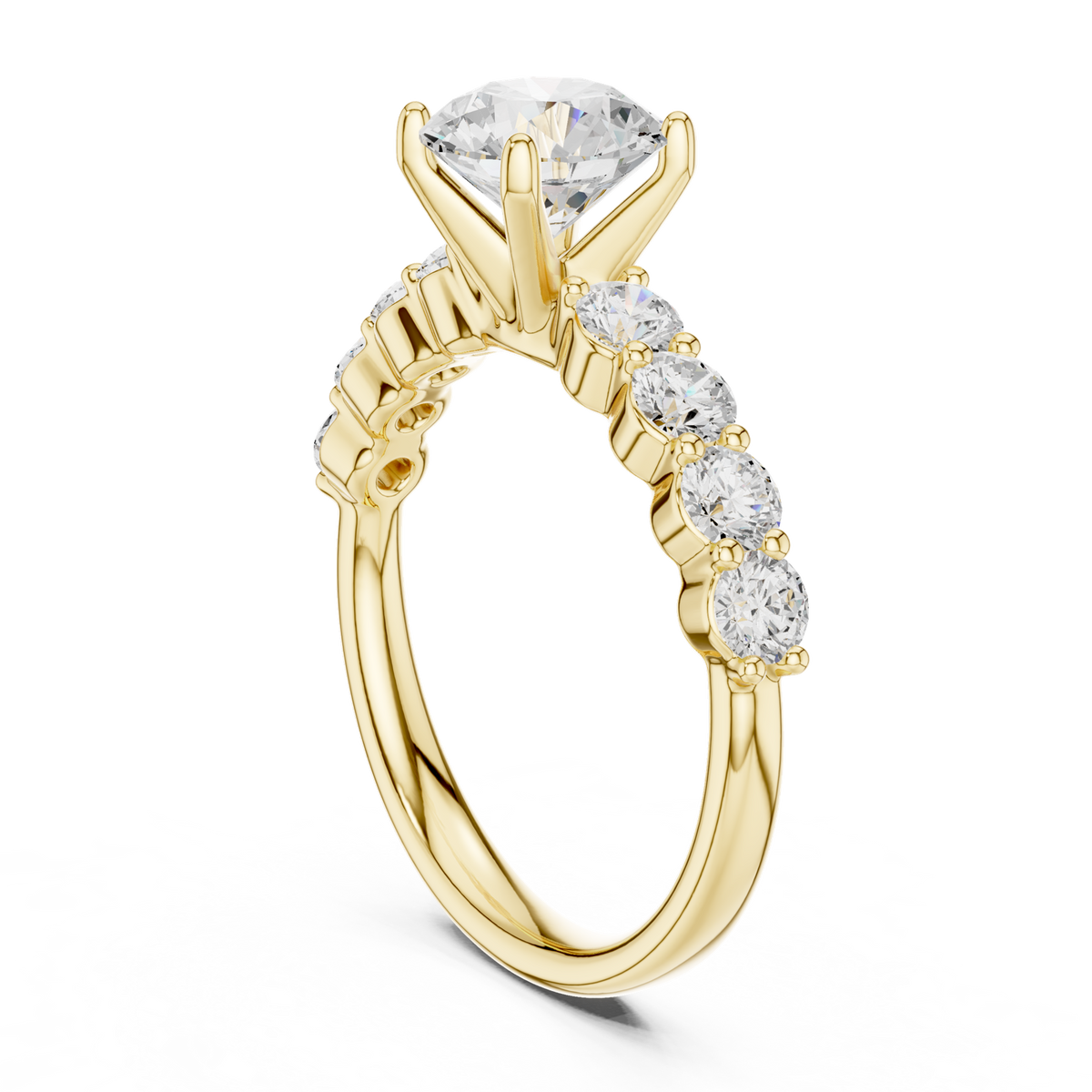 14K Solid Gold Lab Diamond Three-Stone Ring, Yellow Gold, view 1